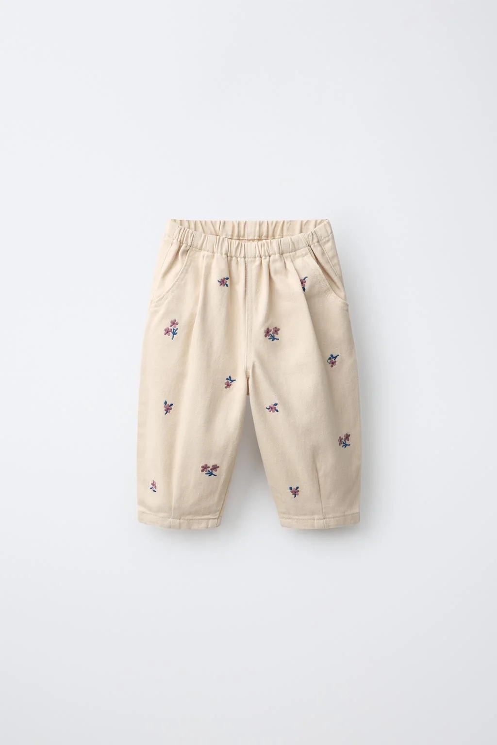 EMBROIDERED FLOWER TWILL BAGGY TROUSERS