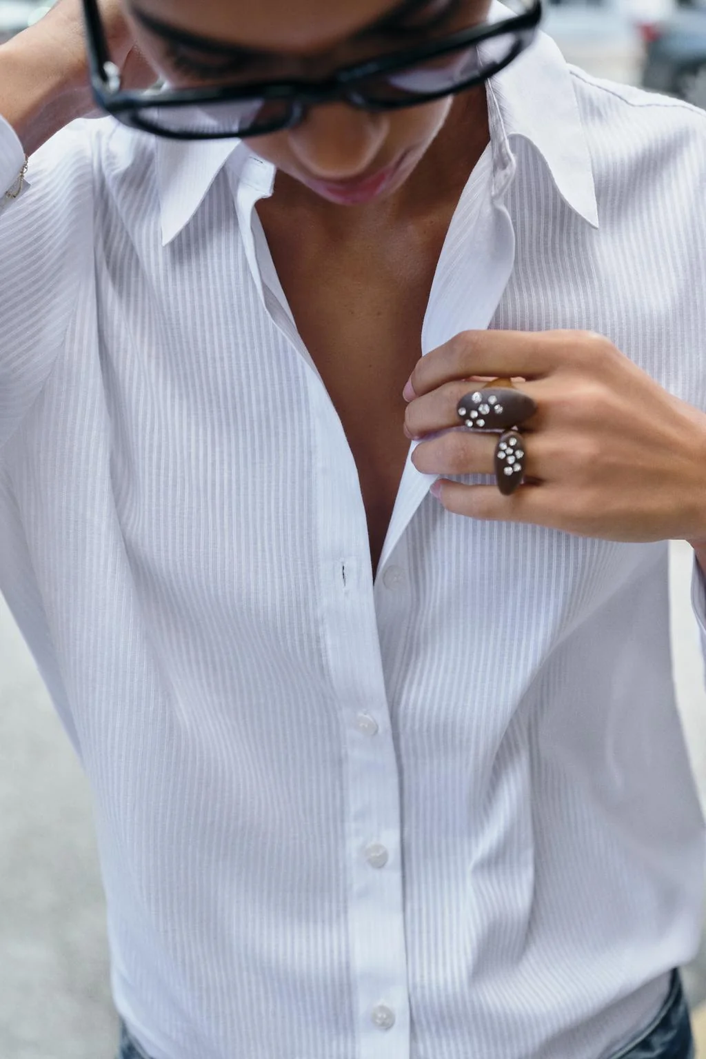 Набор из 2 овальных колец с блестящей деревянной отделкой