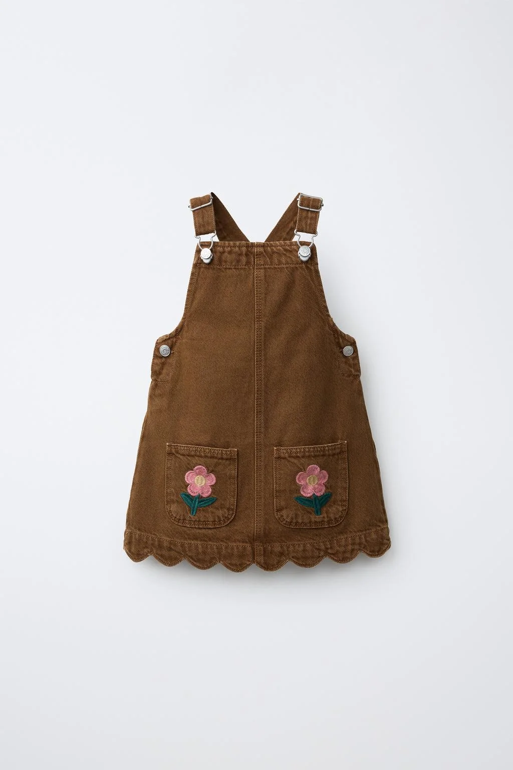 EMBROIDERED FLORAL TWILL PINAFORE DRESS
