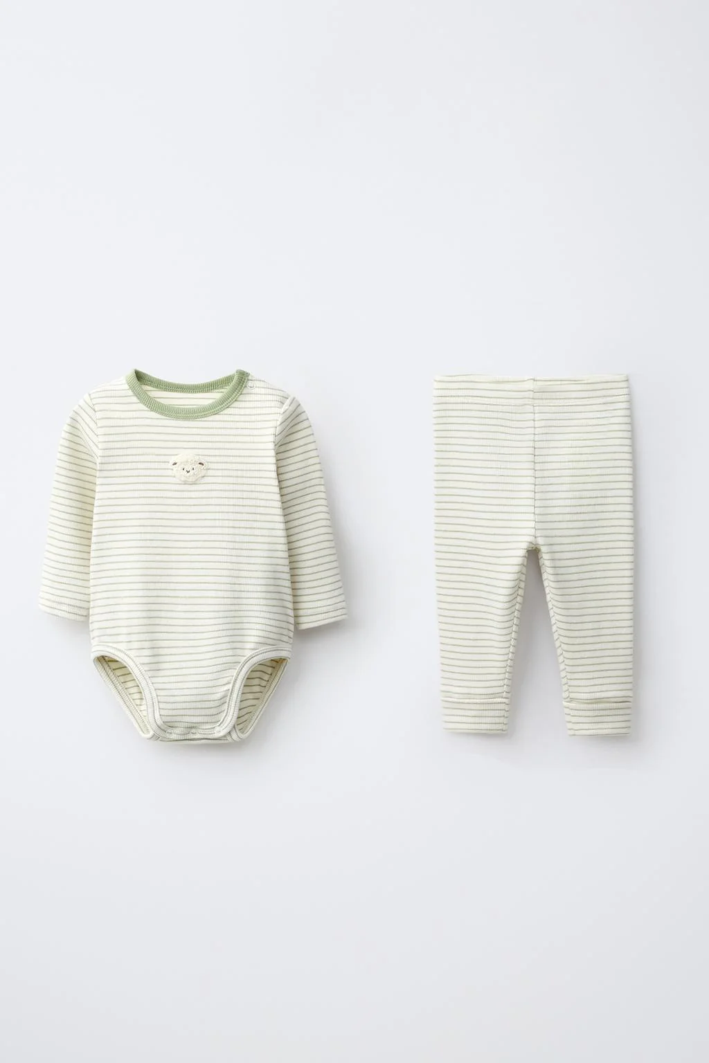 STRIPED EMBROIDERED BODYSUIT AND LEGGINGS SET