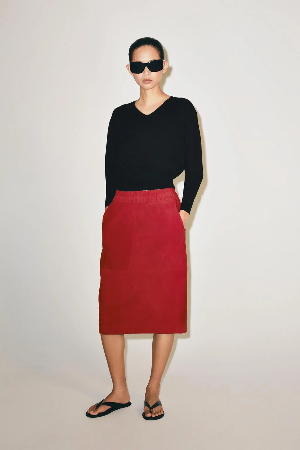 ZW COLLECTION 100% LEATHER MIDI SKIRT