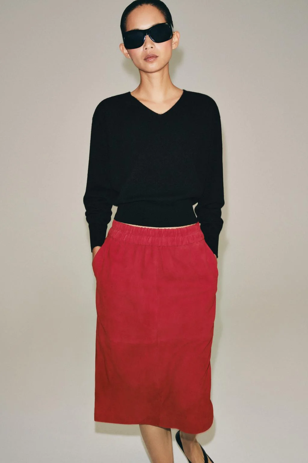 ZW COLLECTION 100% LEATHER MIDI SKIRT