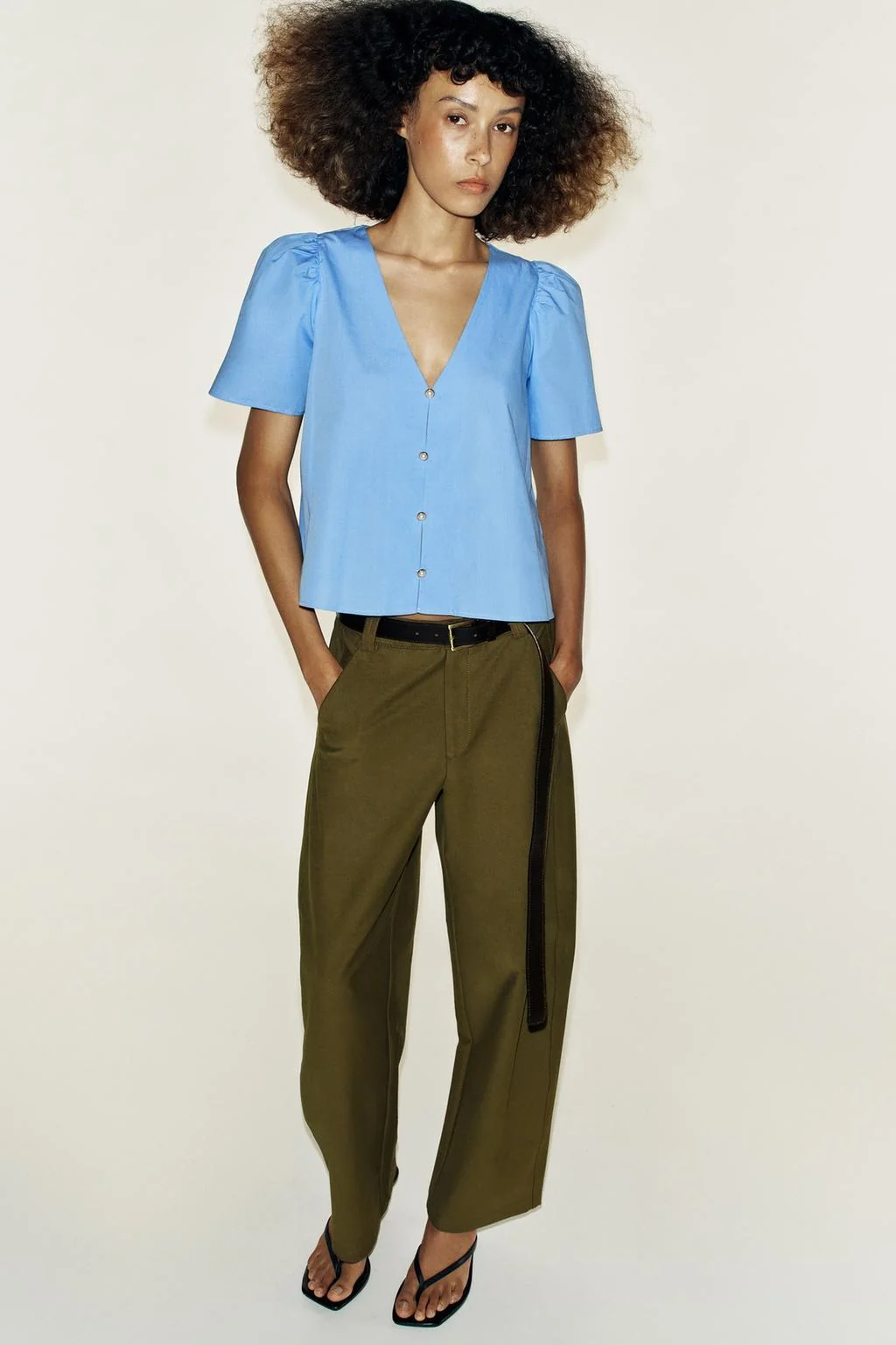 POPLIN TOP WITH FAUX PEARL BUTTONS
