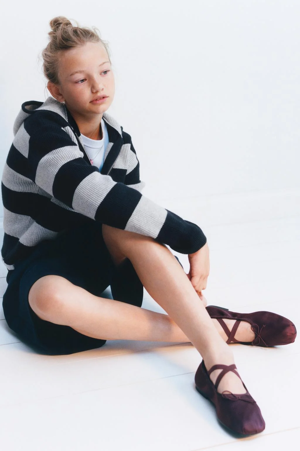 STRIPED HOODED KNIT CARDIGAN