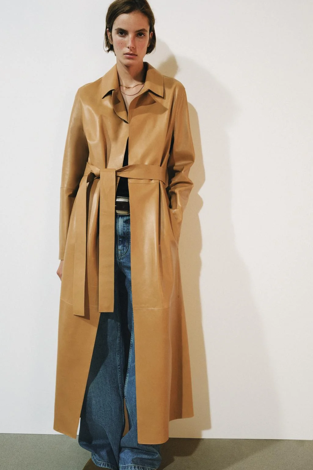 ZW COLLECTION кожаное пальто с поясом, 100% кожа