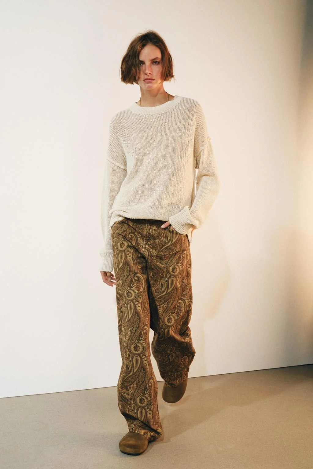 ZW COLLECTION CURVED STRAIGHT MID-WAIST PRINTED JEANS