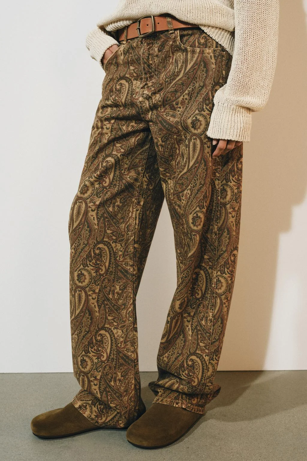 ZW COLLECTION CURVED STRAIGHT MID-WAIST PRINTED JEANS