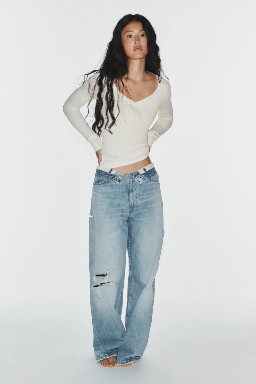 TRF FOLD-OVER WAIST MID-WAIST JEANS