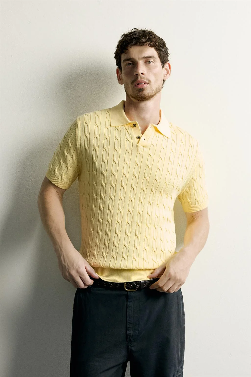 CABLE KNIT POLO SHIRT