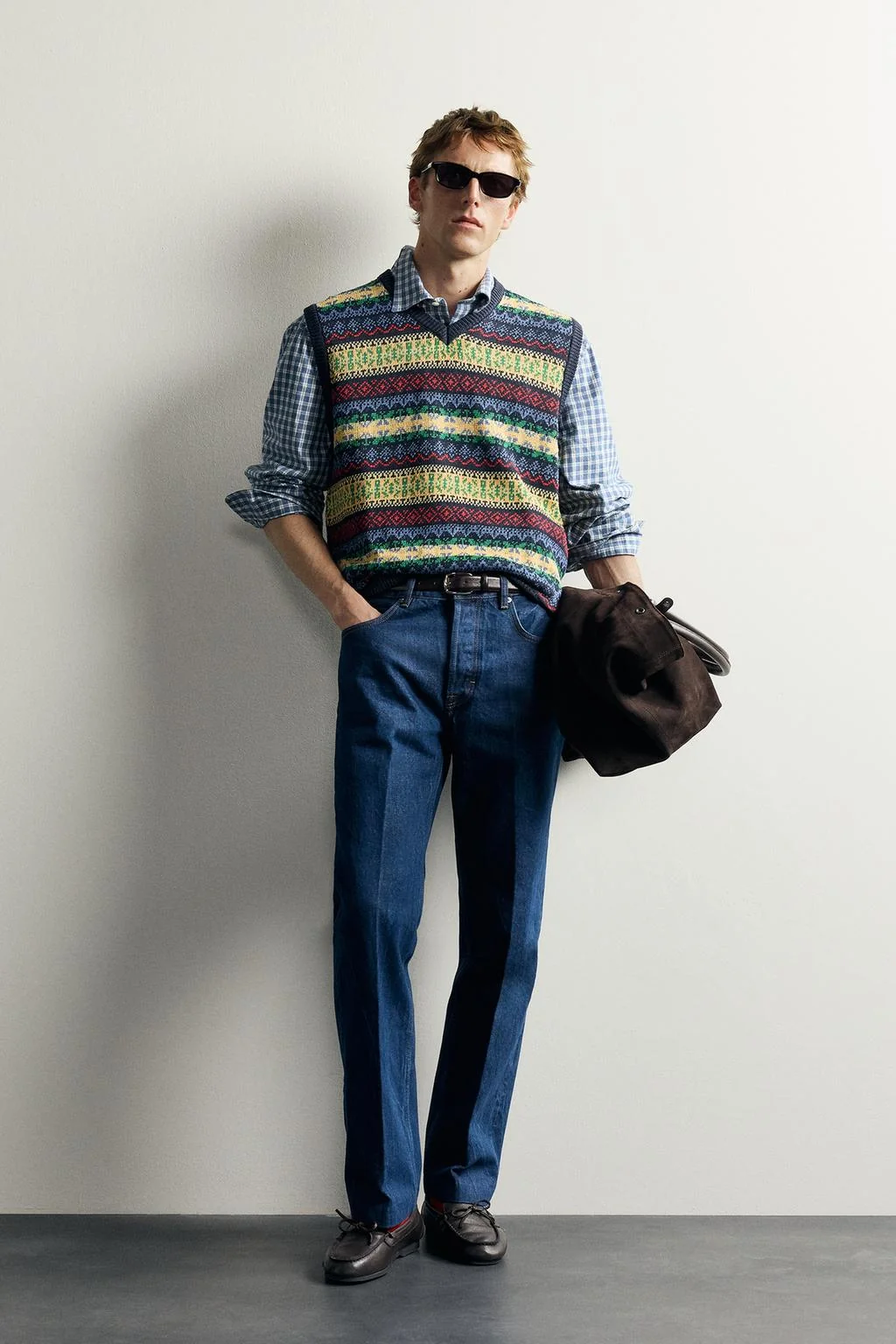 GEOMETRIC JACQUARD KNIT LINEN WAISTCOAT AARON LEVINE X ZARA