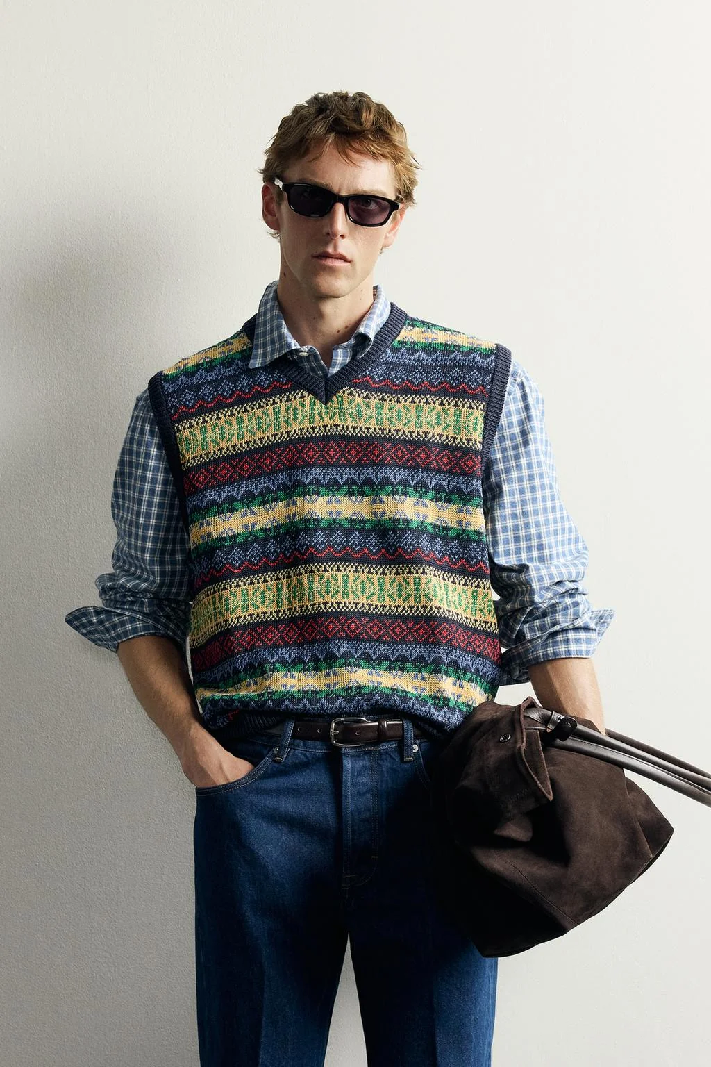 GEOMETRIC JACQUARD KNIT LINEN WAISTCOAT AARON LEVINE X ZARA