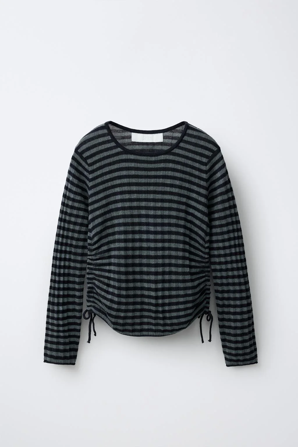 STRIPED GATHERED T-SHIRT