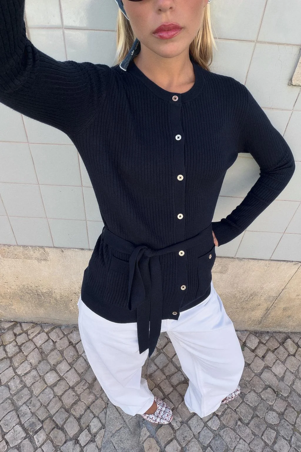 Rib knit кардиган с поясом