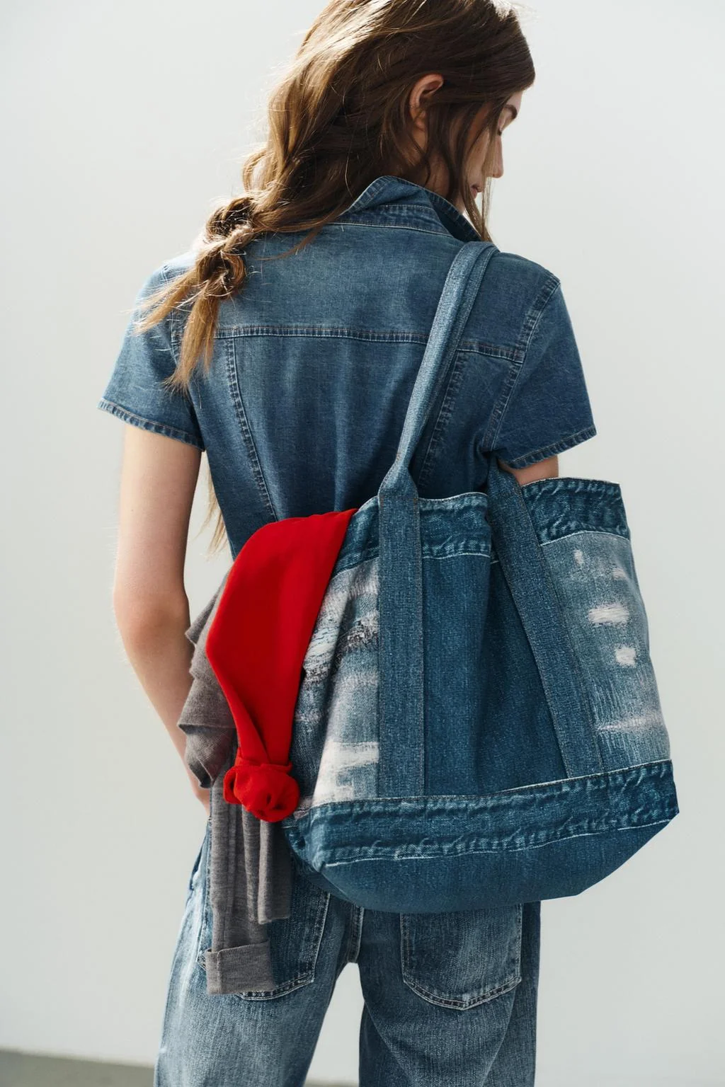 DENIM EFFECT TOTE BAG