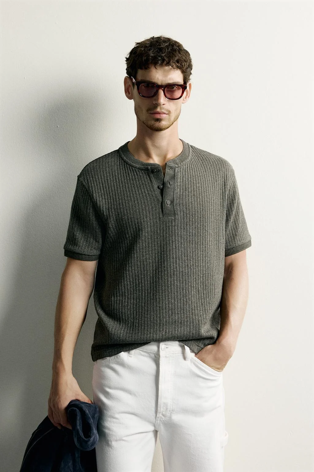 RIBBED HENLEY T-SHIRT