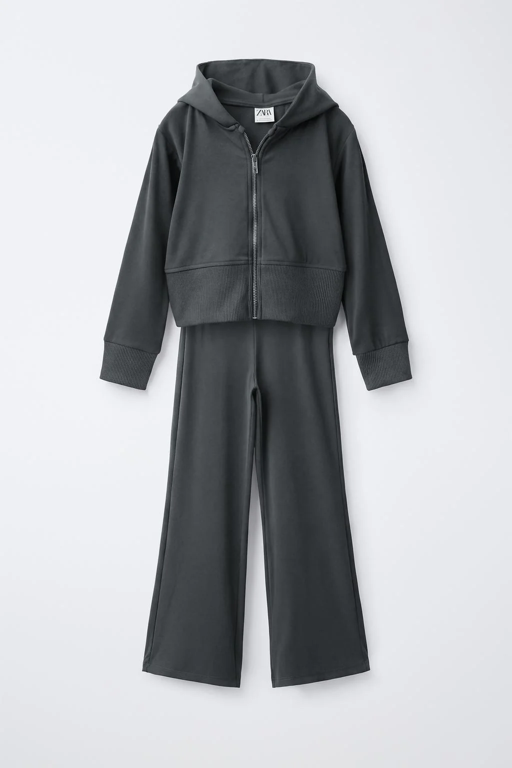 PLAIN HOODIE AND FLARE TROUSERS SET