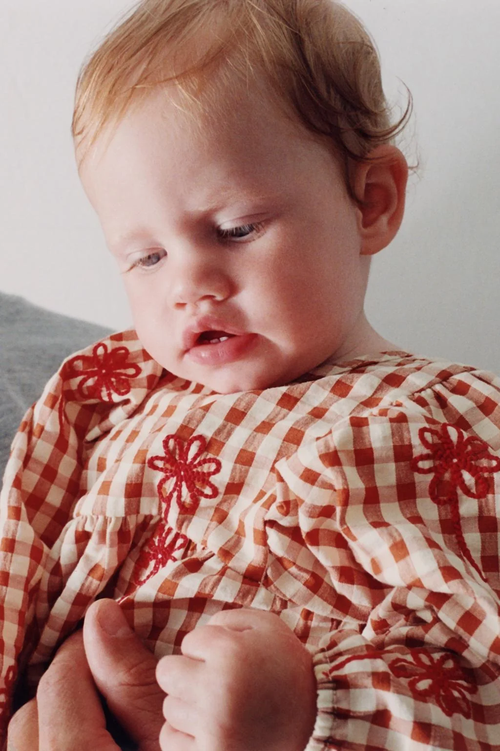 GINGHAM ROMPER WITH FLORAL EMBROIDERY