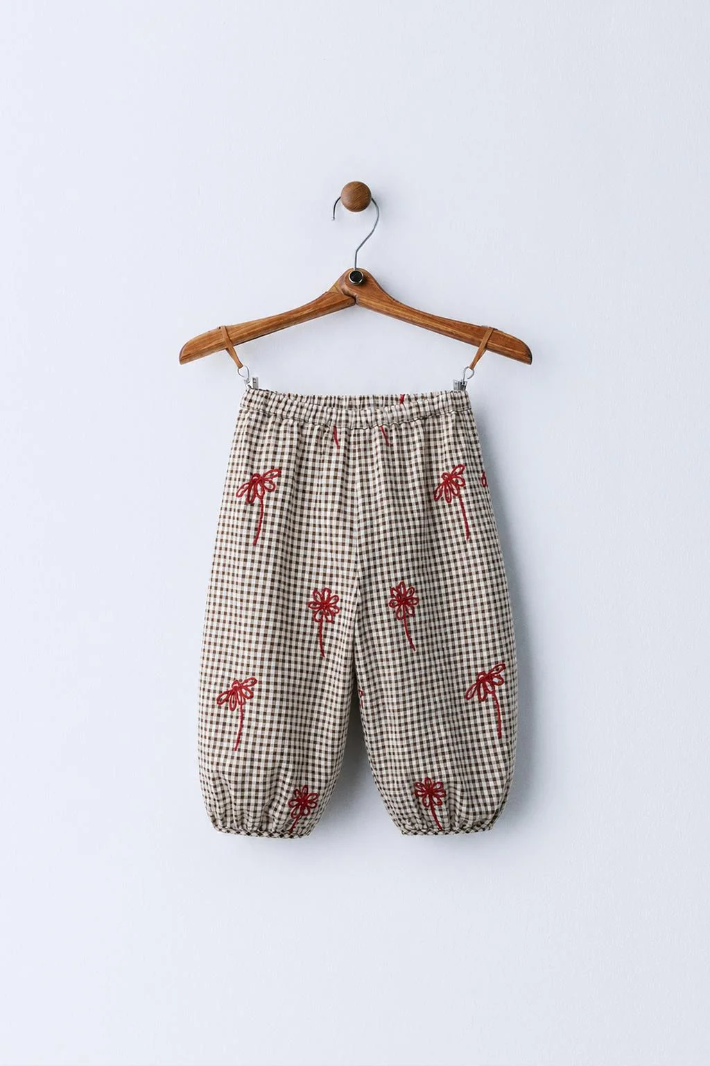 GINGHAM SAROUEL TROUSERS WITH EMBROIDERY