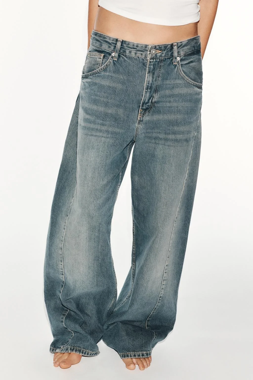 TRF MID-WAIST BAGGY OVERSIZE SEAMED JEANS