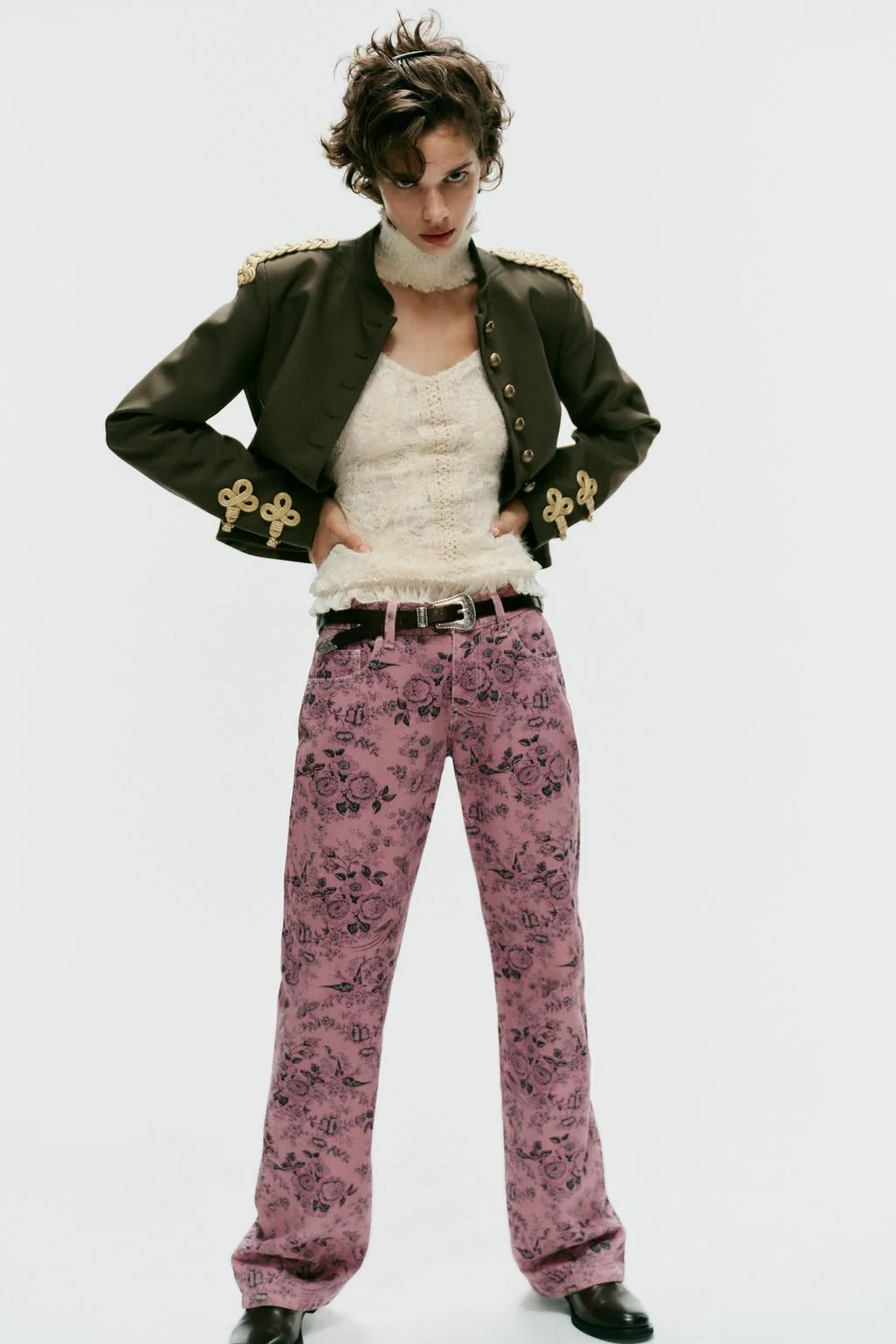 TRF LOW-RISE FLORAL WIDE-LEG JEANS