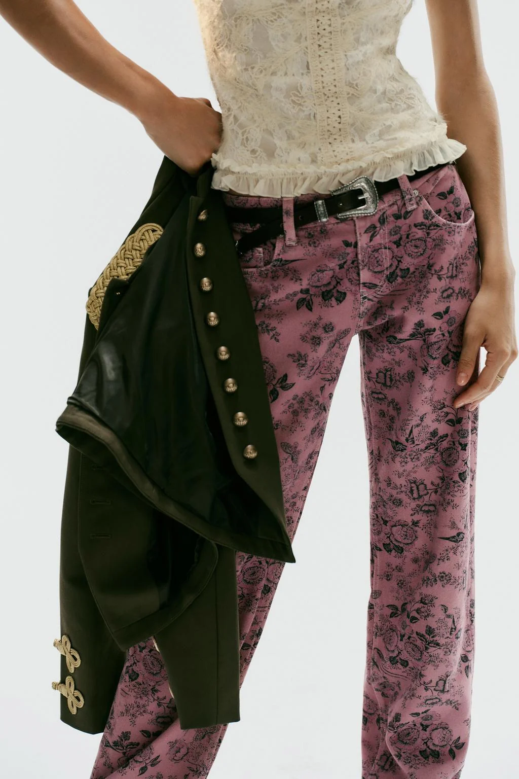 TRF LOW-RISE FLORAL WIDE-LEG JEANS