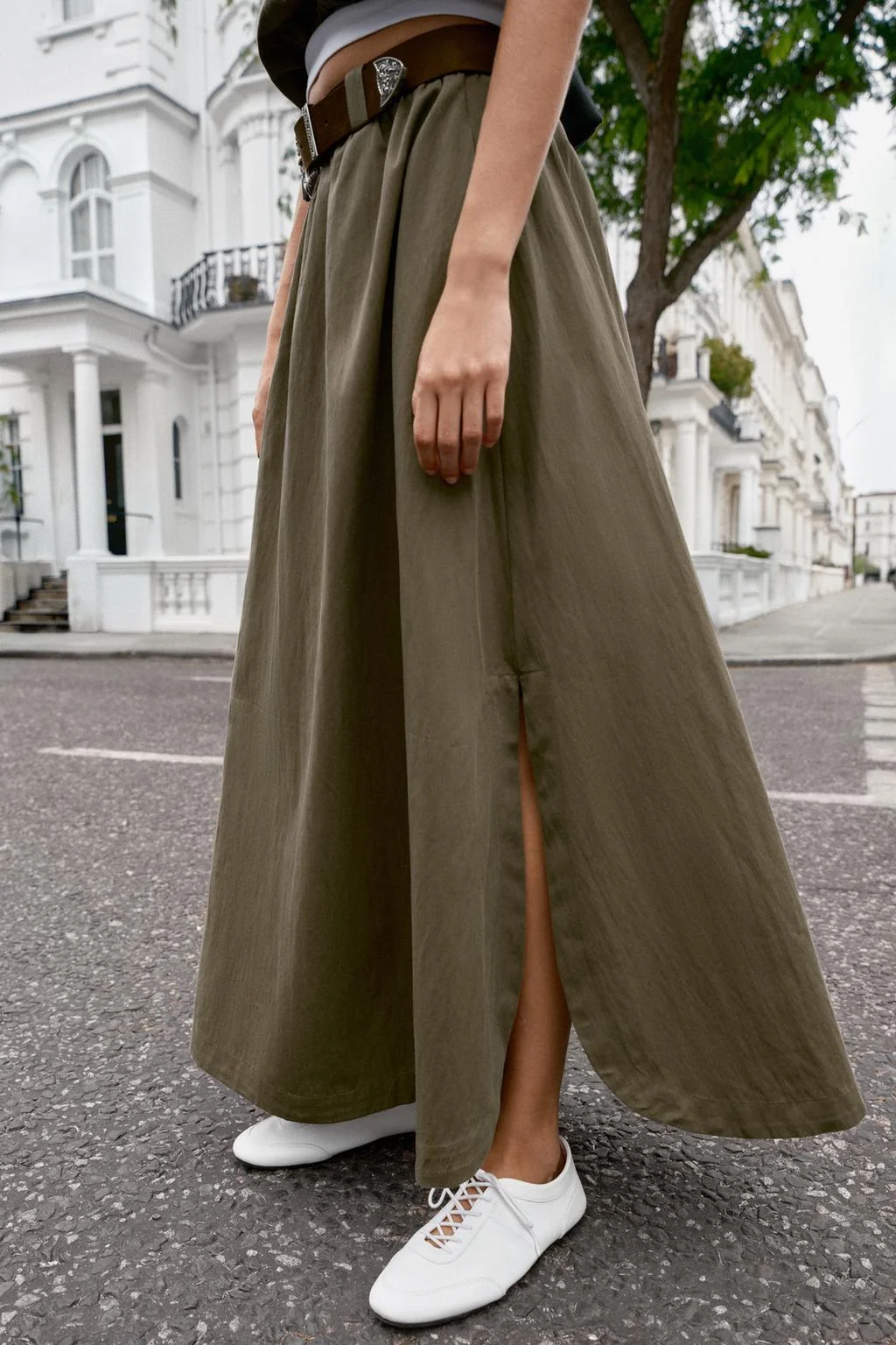 BELTED MIDI CAPE SKIRT