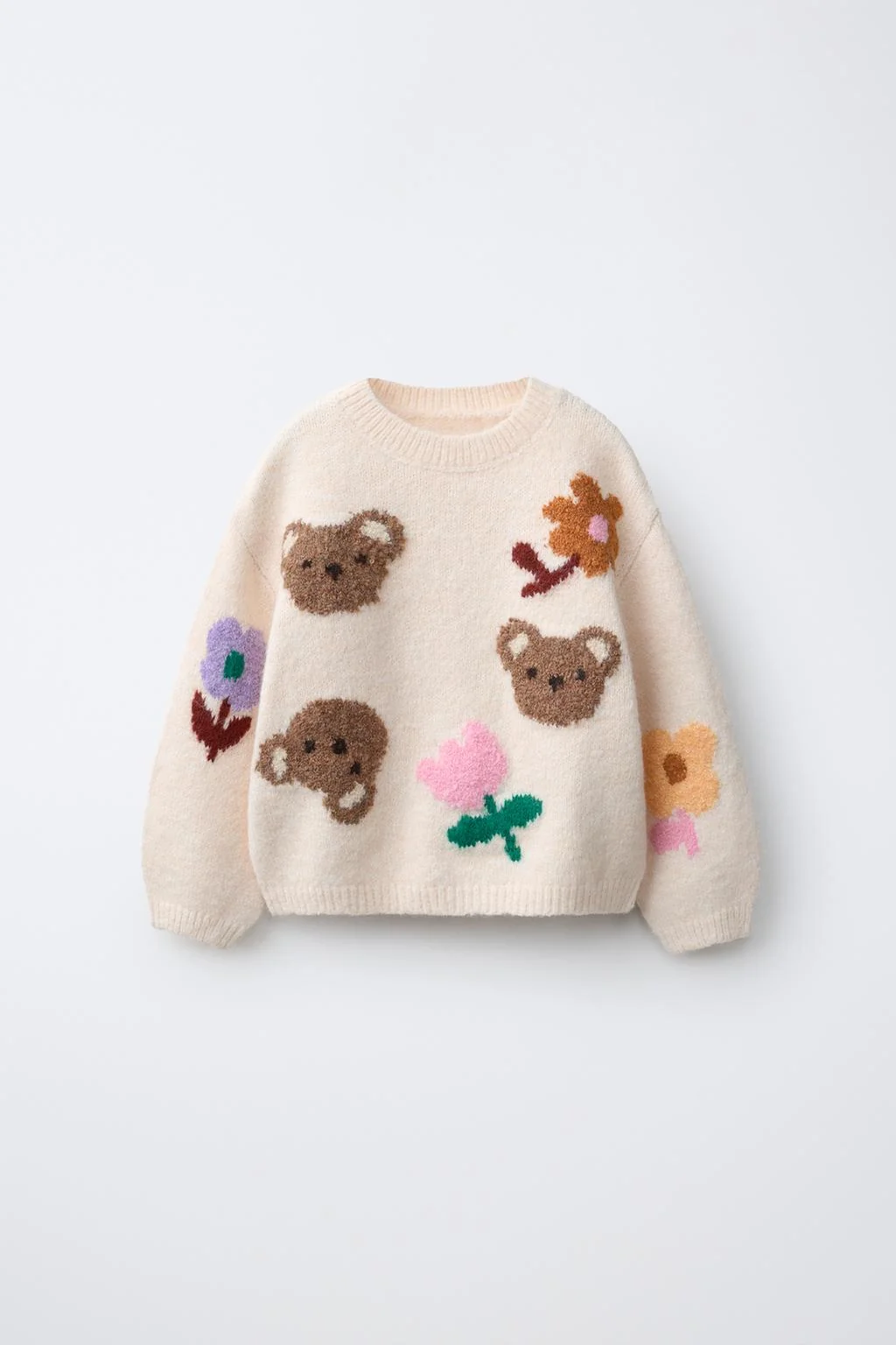 BEAR AND FLORAL KNIT JUMPER